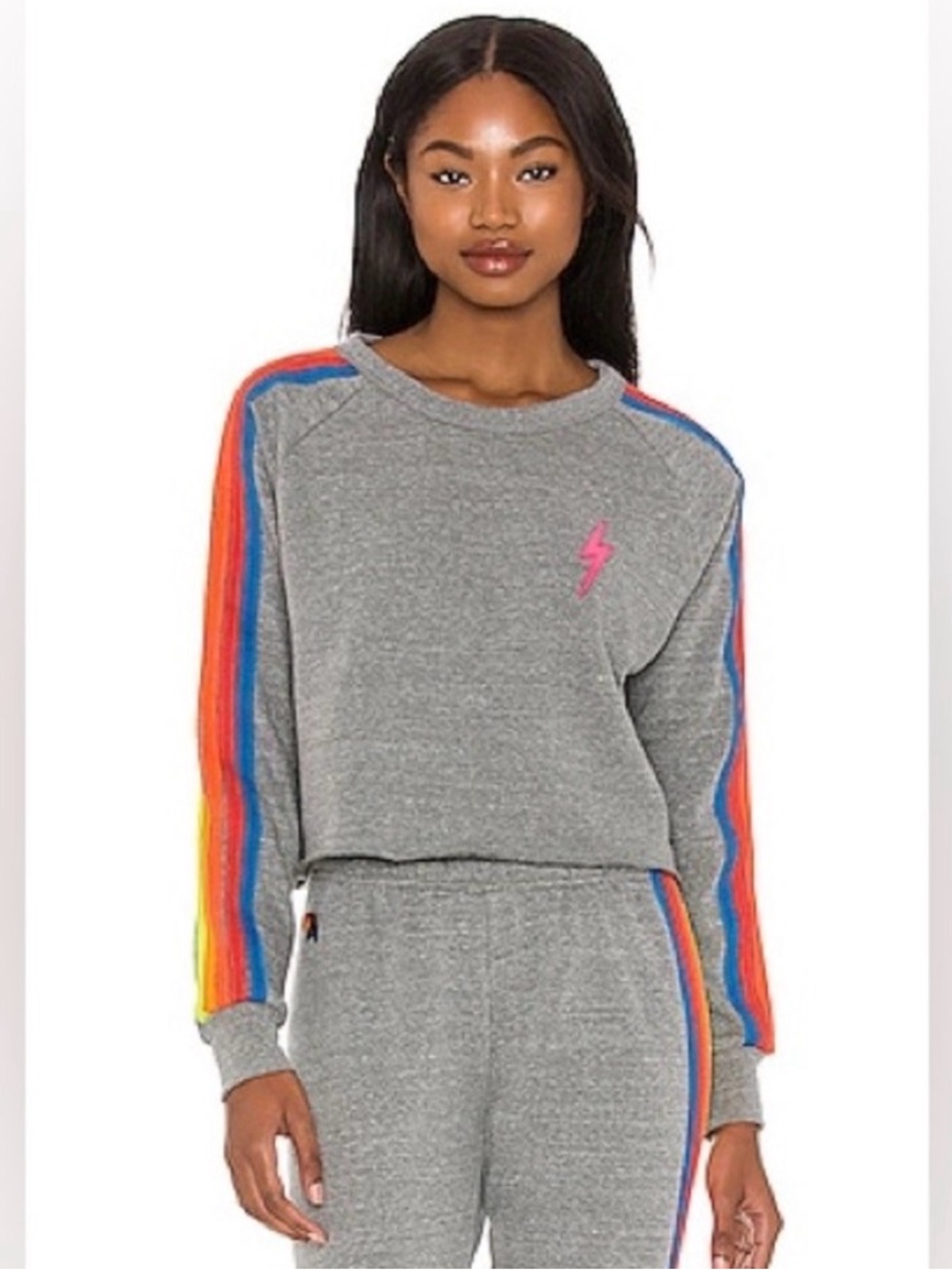Aviator Nation Grey cropped crew neck